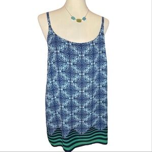 CAbi Paisley Blue Border & Green Stripe Tank Tunic